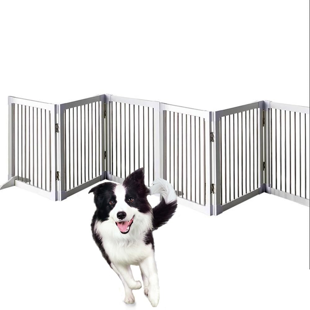 Freestanding Foldable Wooden Pet Gate with Support Feet