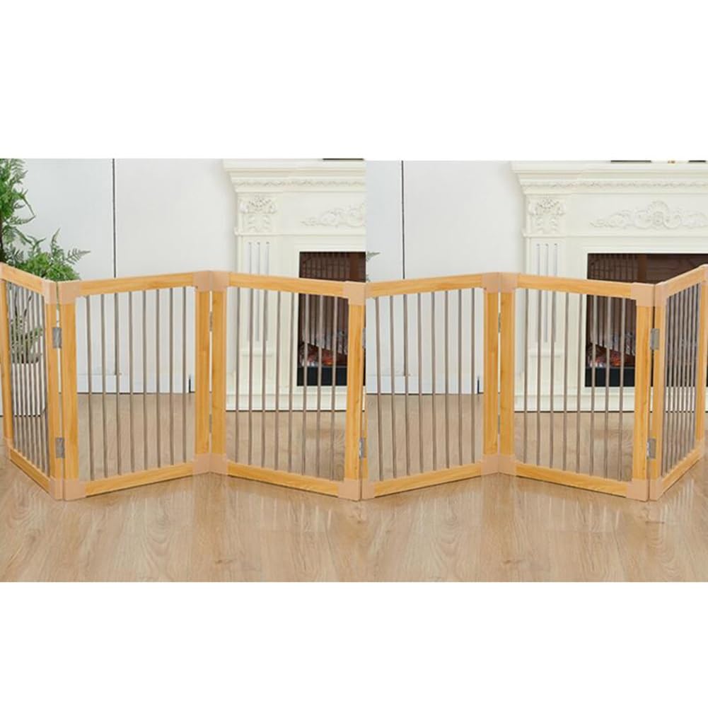 Freestanding Foldable Wooden Pet Gate with Support Feet