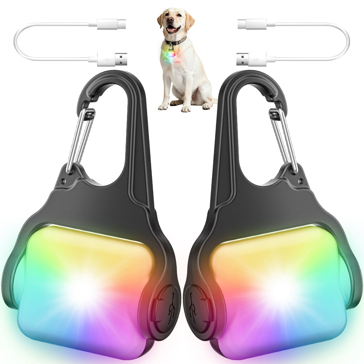 2-Pack Rechargeable Color-Changing Dog Collar Lights
