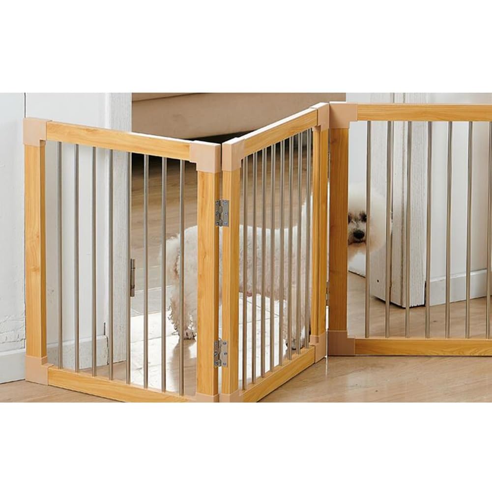 Freestanding Foldable Wooden Pet Gate with Support Feet