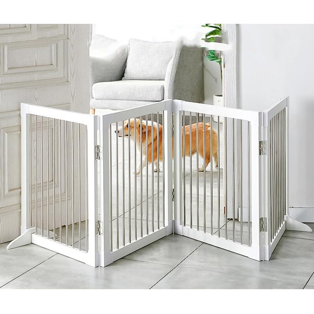 Freestanding Foldable Wooden Pet Gate with Support Feet