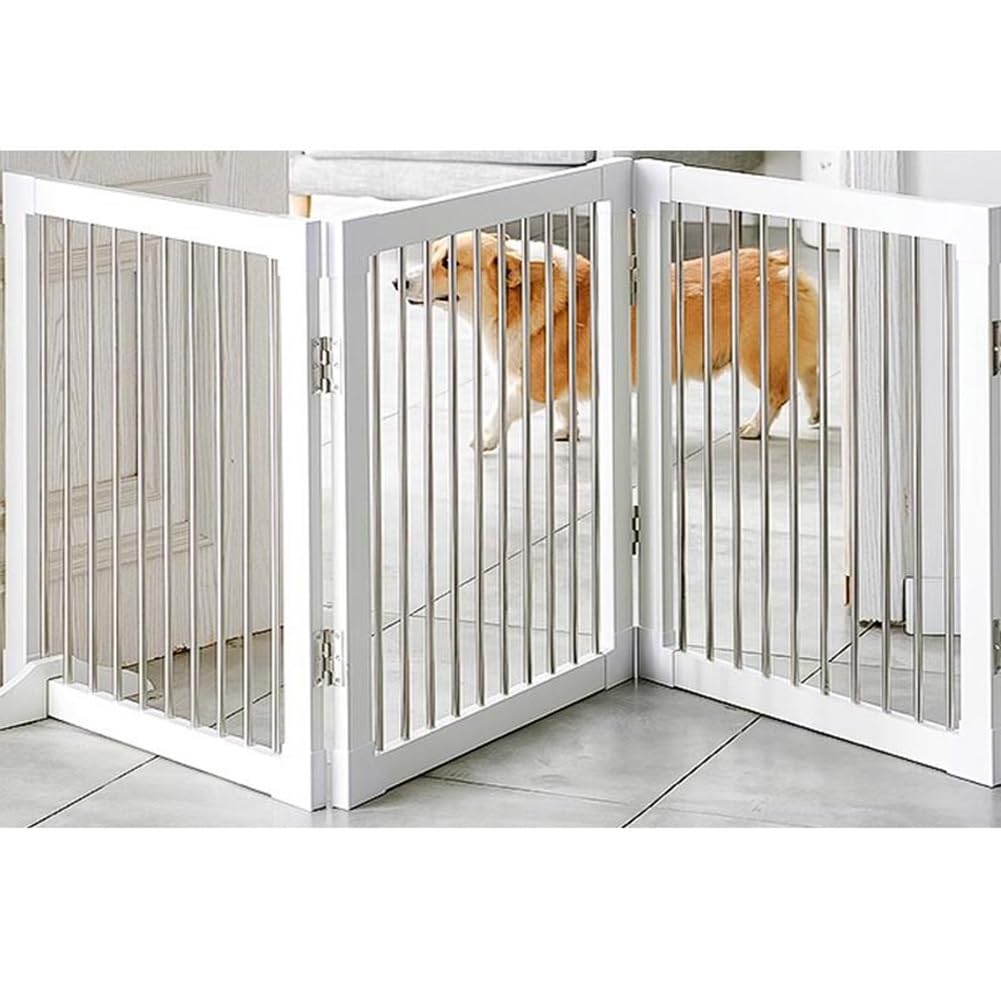 Freestanding Foldable Wooden Pet Gate with Support Feet