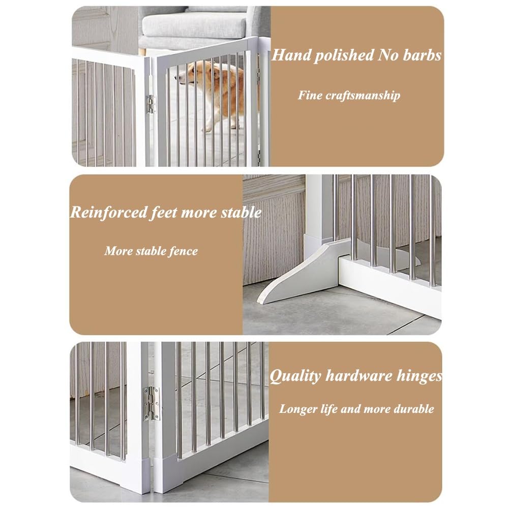 Freestanding Foldable Wooden Pet Gate with Support Feet