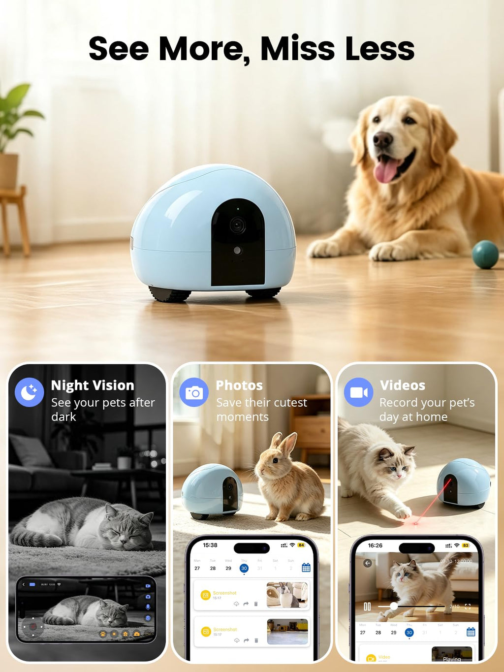2K Pet Robot Camera with Treat Dispenser & Two-Way Audio