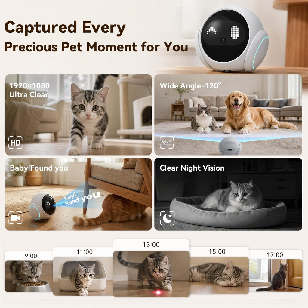 Vivideye Pet Camera 1080P, Movable Robot Security Camera for Dog Cat