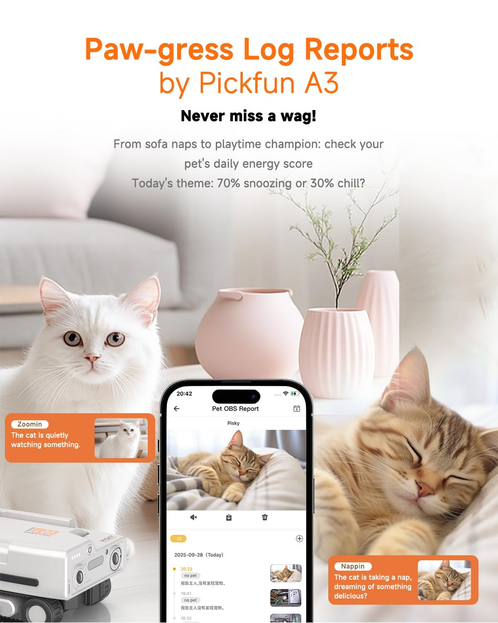 AI Pet Rover Camera with Auto Tracking & 2K Live View