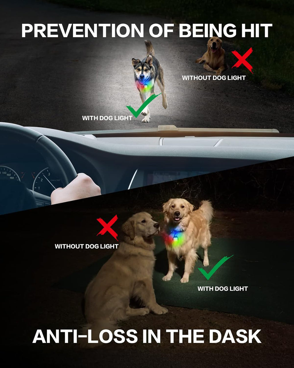 2-Pack Rechargeable Color-Changing Dog Collar Lights
