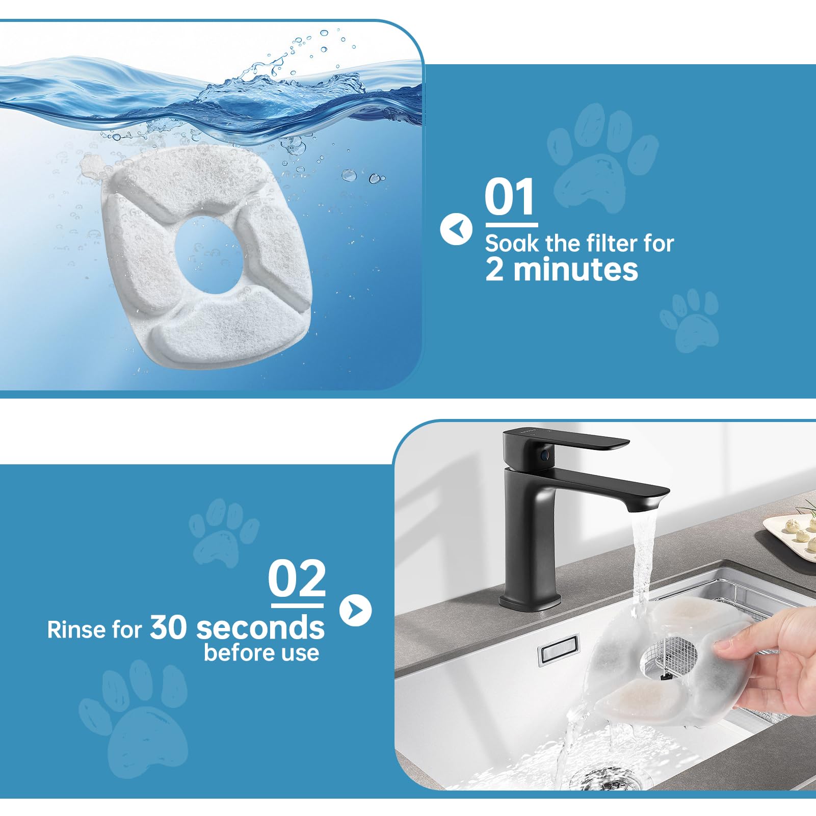 Pet Water Fountain Replacement Filters with Pre-Filter Sponges