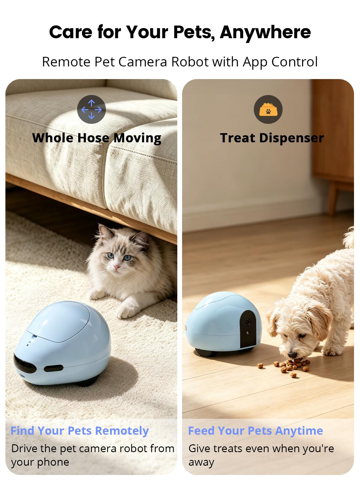 2K Pet Robot Camera with Treat Dispenser & Two-Way Audio