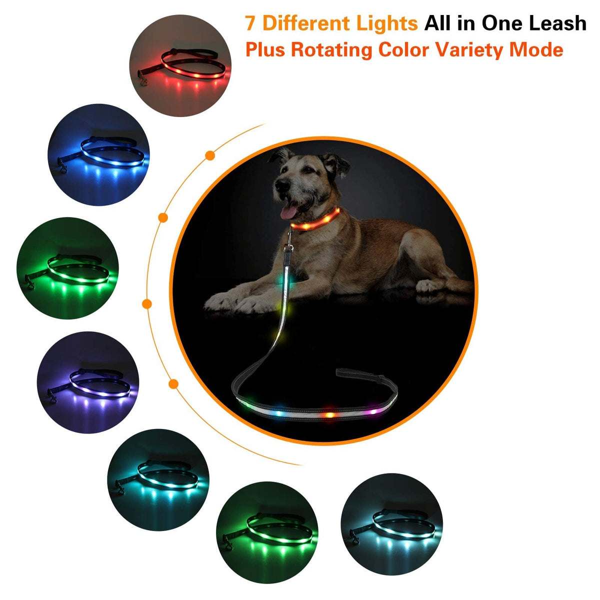 6FT LED Dog Leash & XL Rechargeable Collar Set