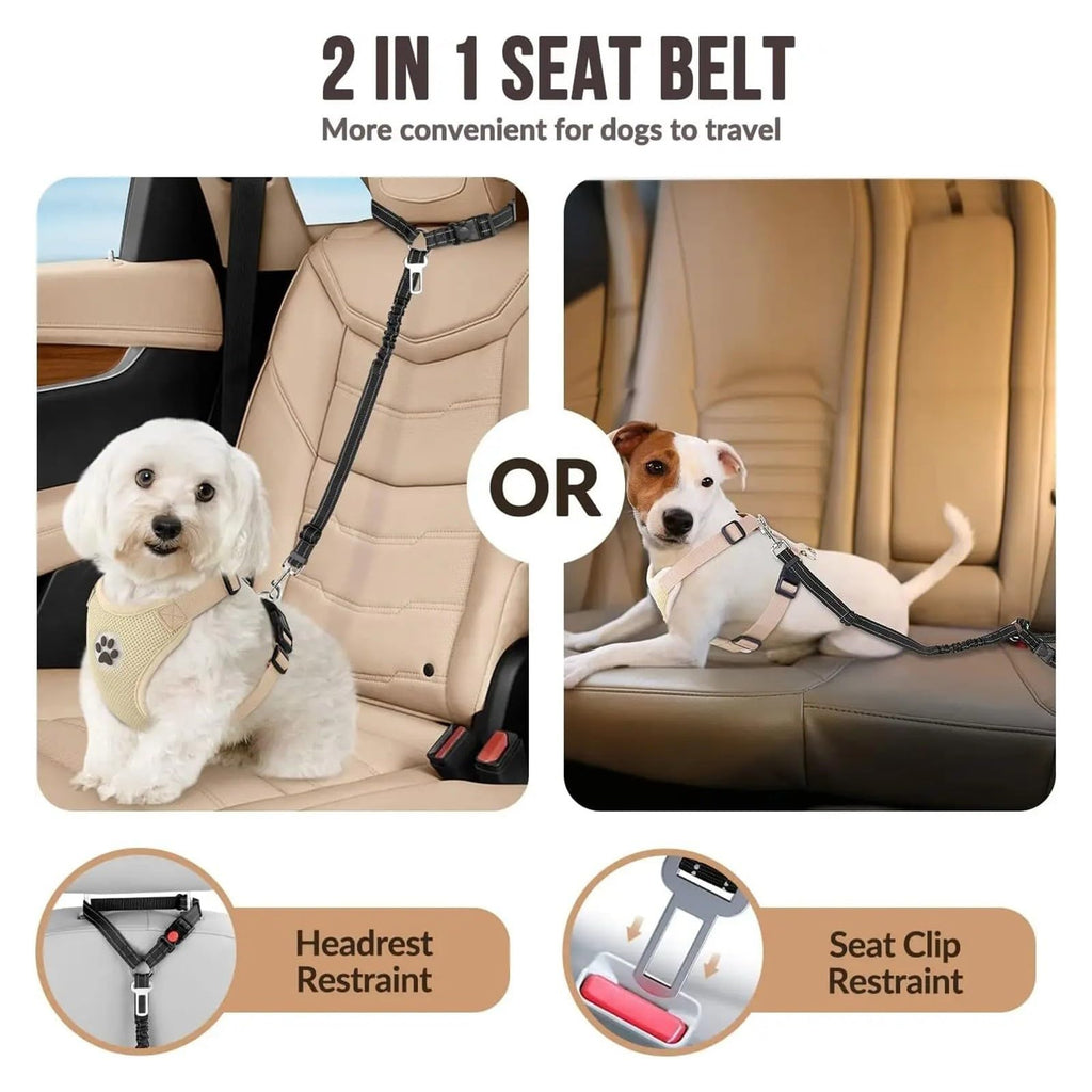 Adjustable Reflective Dog Car Seat Belt with Bungee