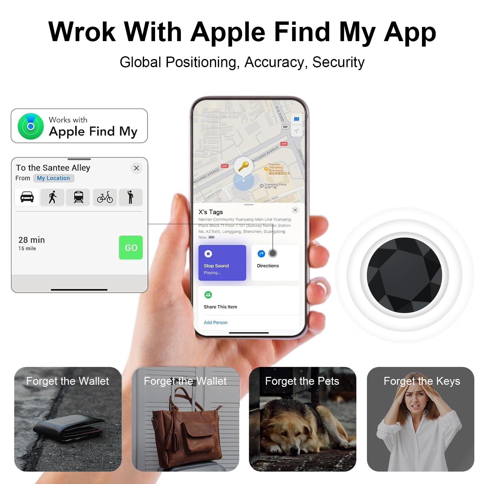 Tracker Tags-2 Pack Item Finder Compatible with Apple Find My (iOS Only)