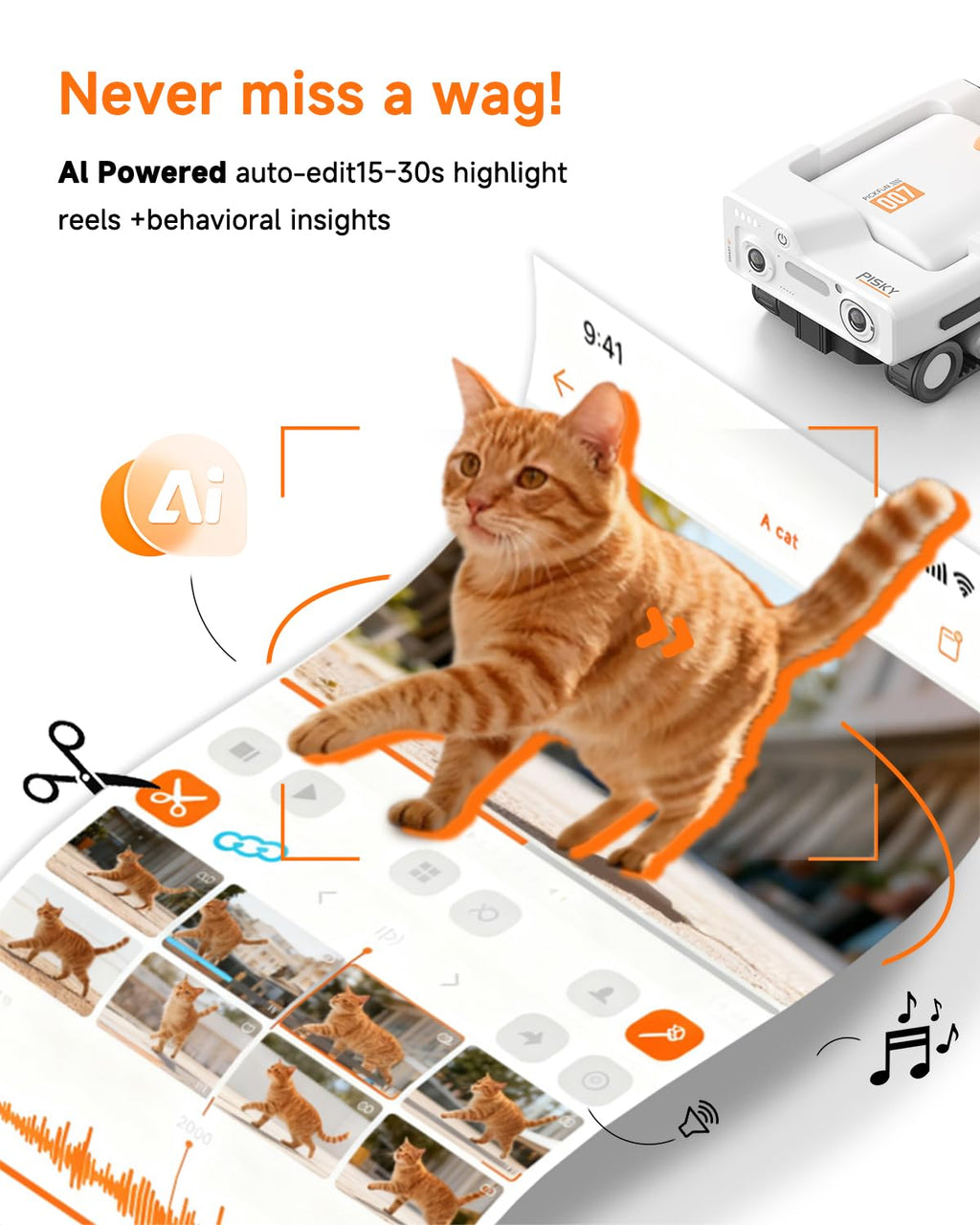 AI Pet Rover Camera with Auto Tracking & 2K Live View