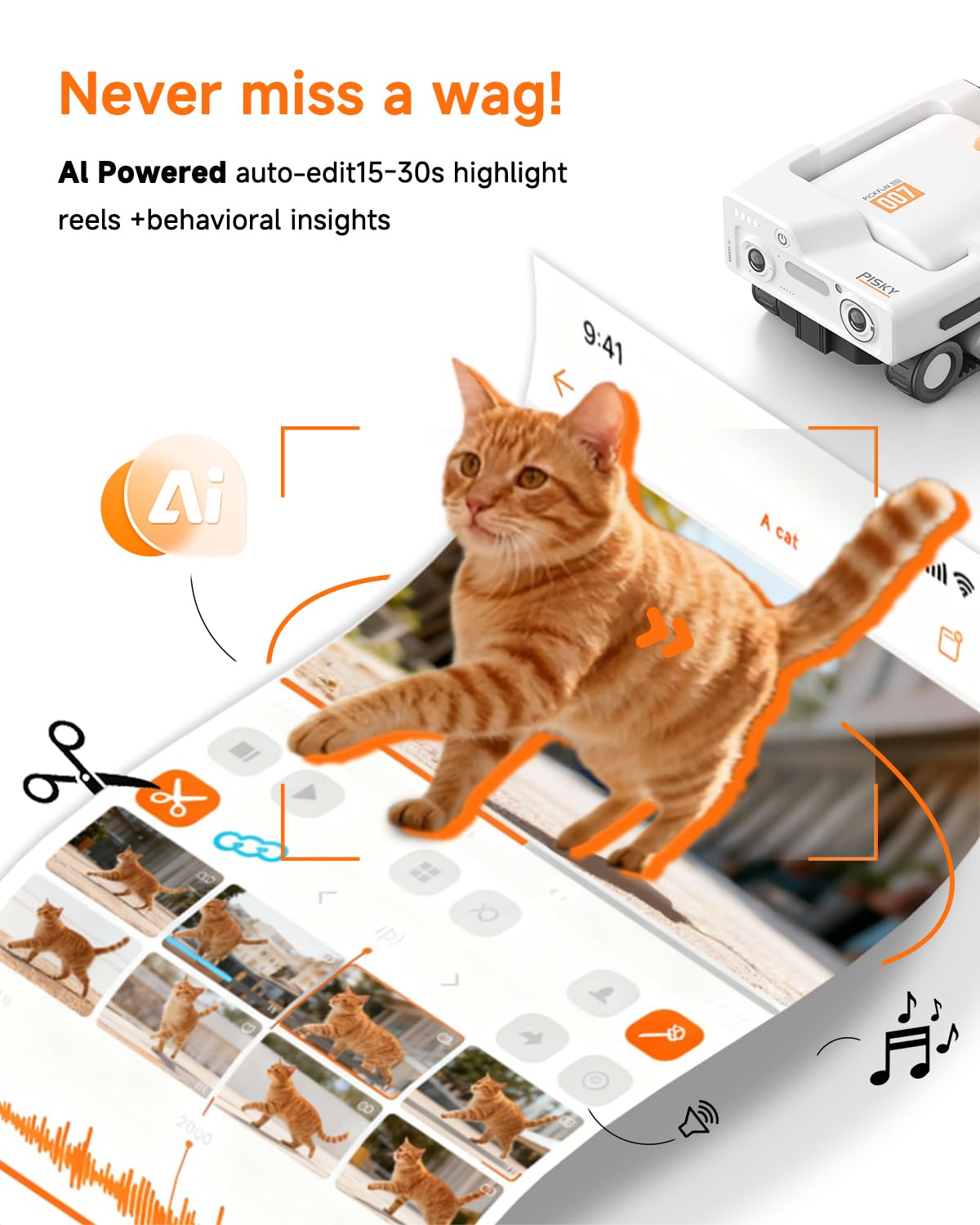 AI Pet Rover Camera with Auto Tracking & 2K Live View