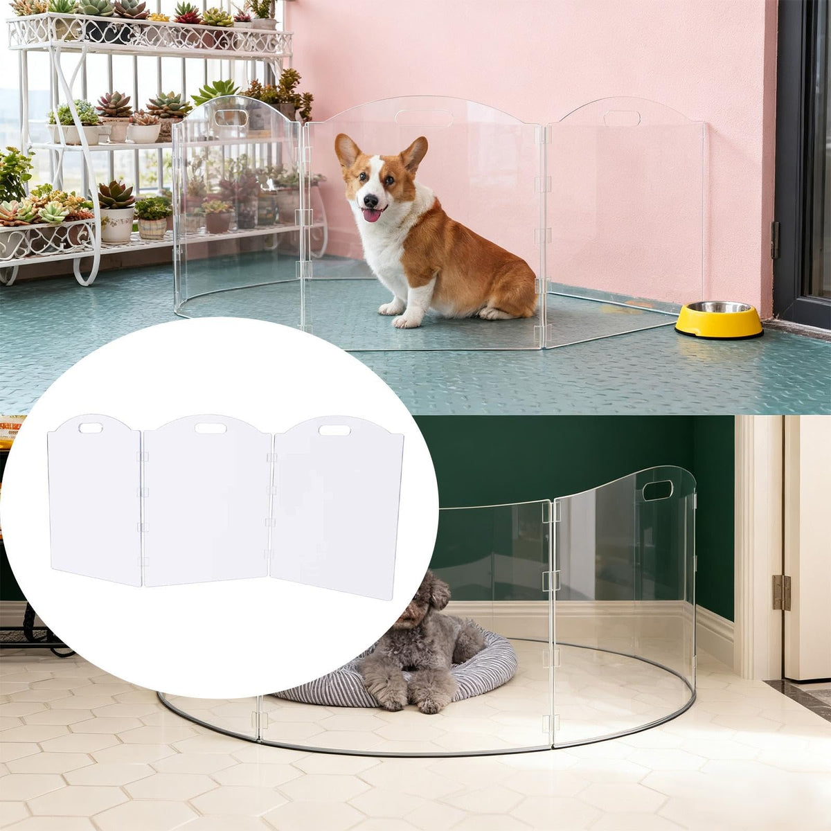 Transparent Acrylic Freestanding Foldable Dog Gate
