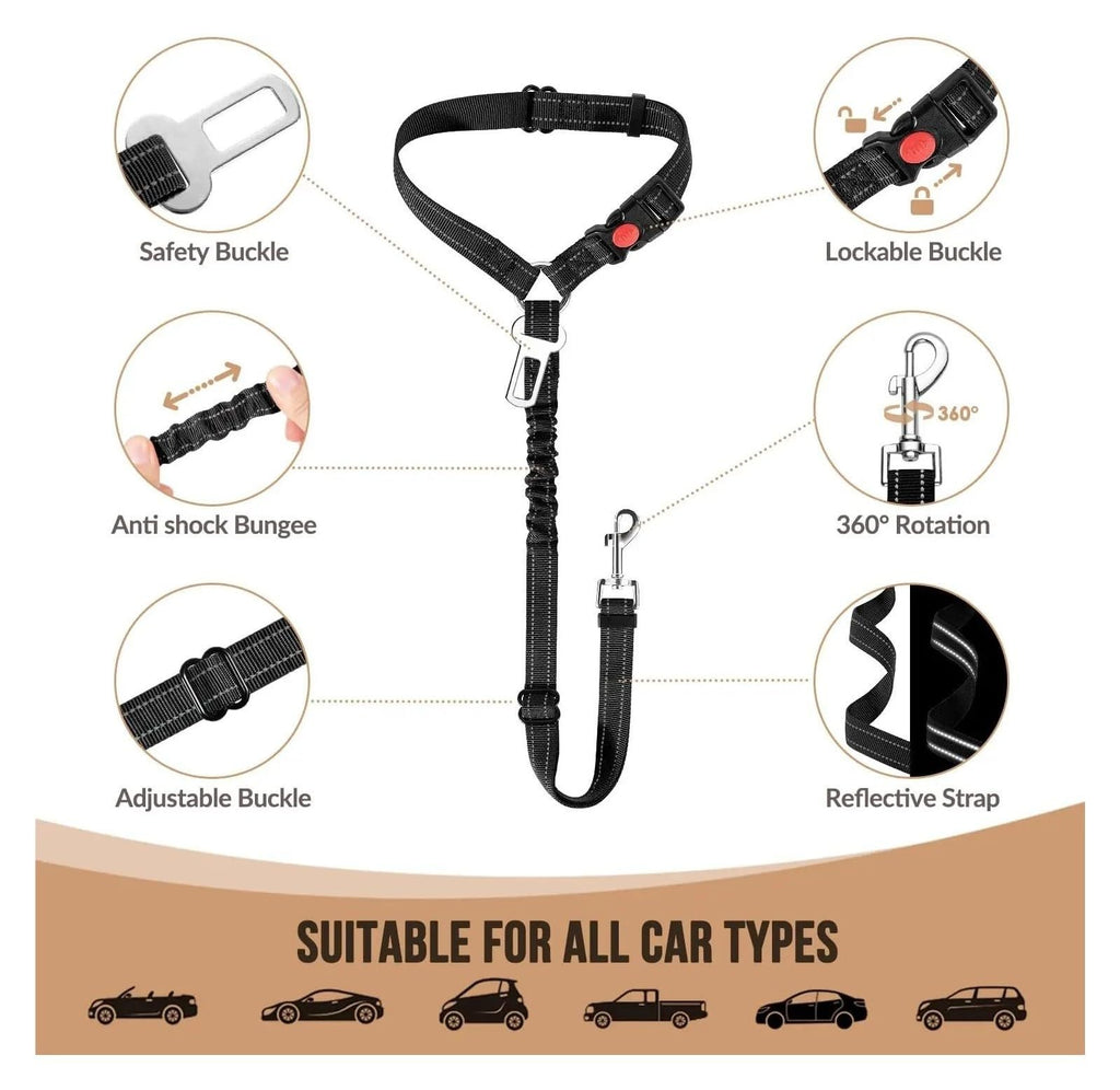 Adjustable Reflective Dog Car Seat Belt with Bungee