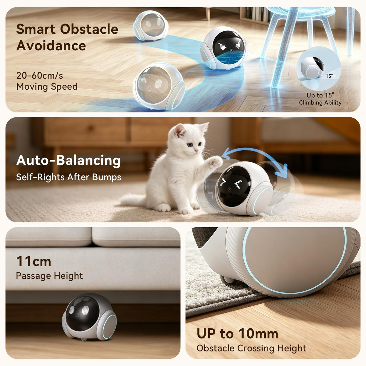 Vivideye Pet Camera 1080P, Movable Robot Security Camera for Dog Cat