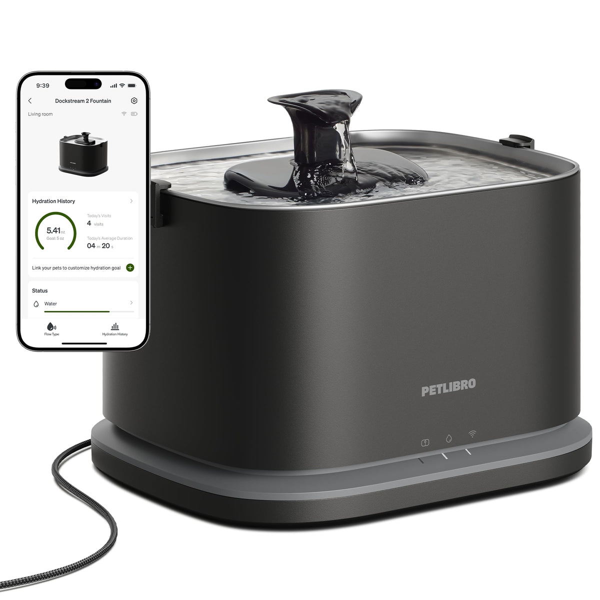 Smart 3L Stainless Steel Pet Water Fountain with App Monitoring