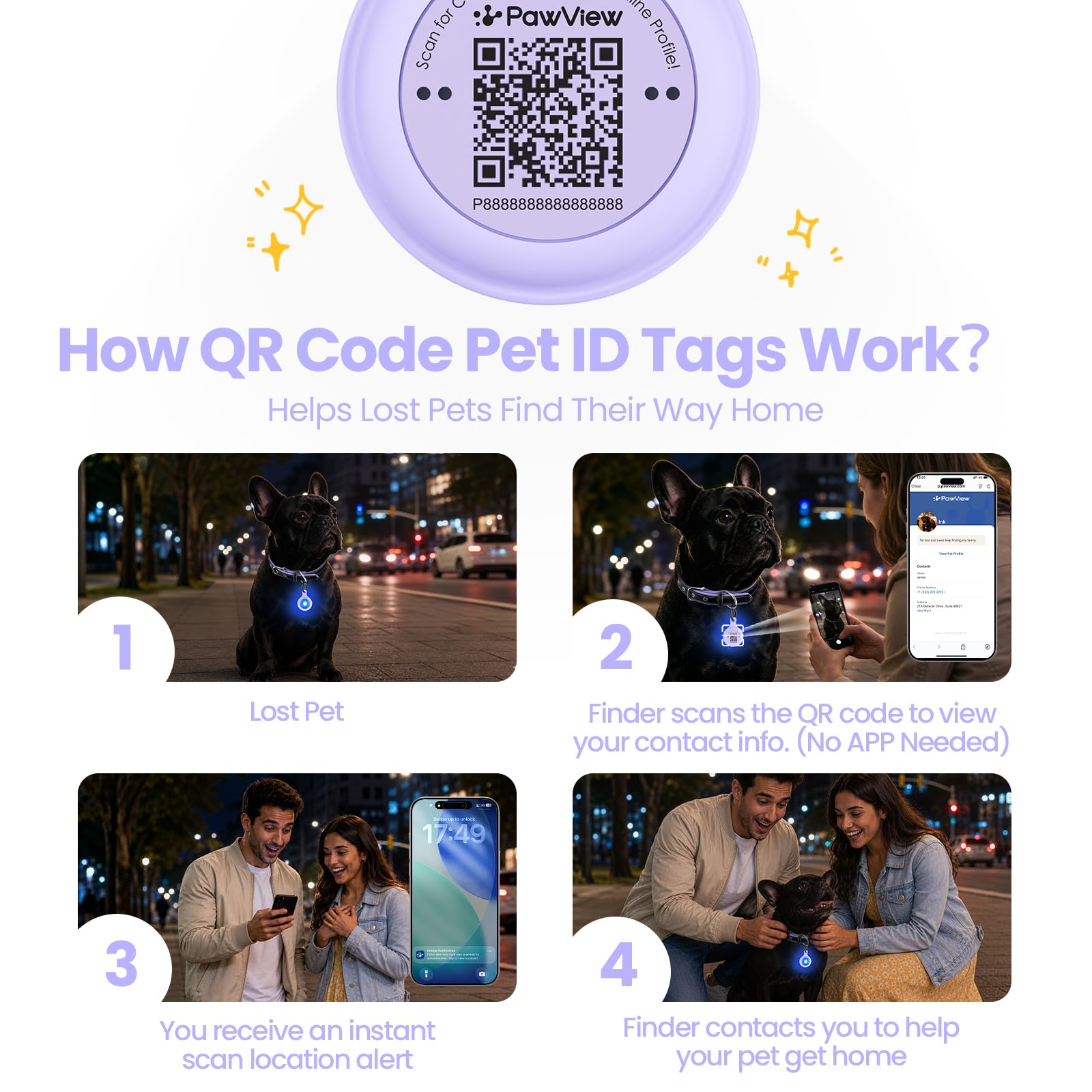 2-Pack USB-C LED Dog Safety Lights with QR Code ID