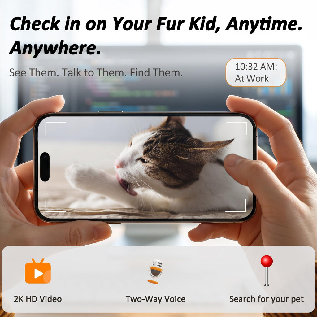 onlypet Pet Camera Robot, 2K Pet Camera Indoor with Phone App for Cat & Dog