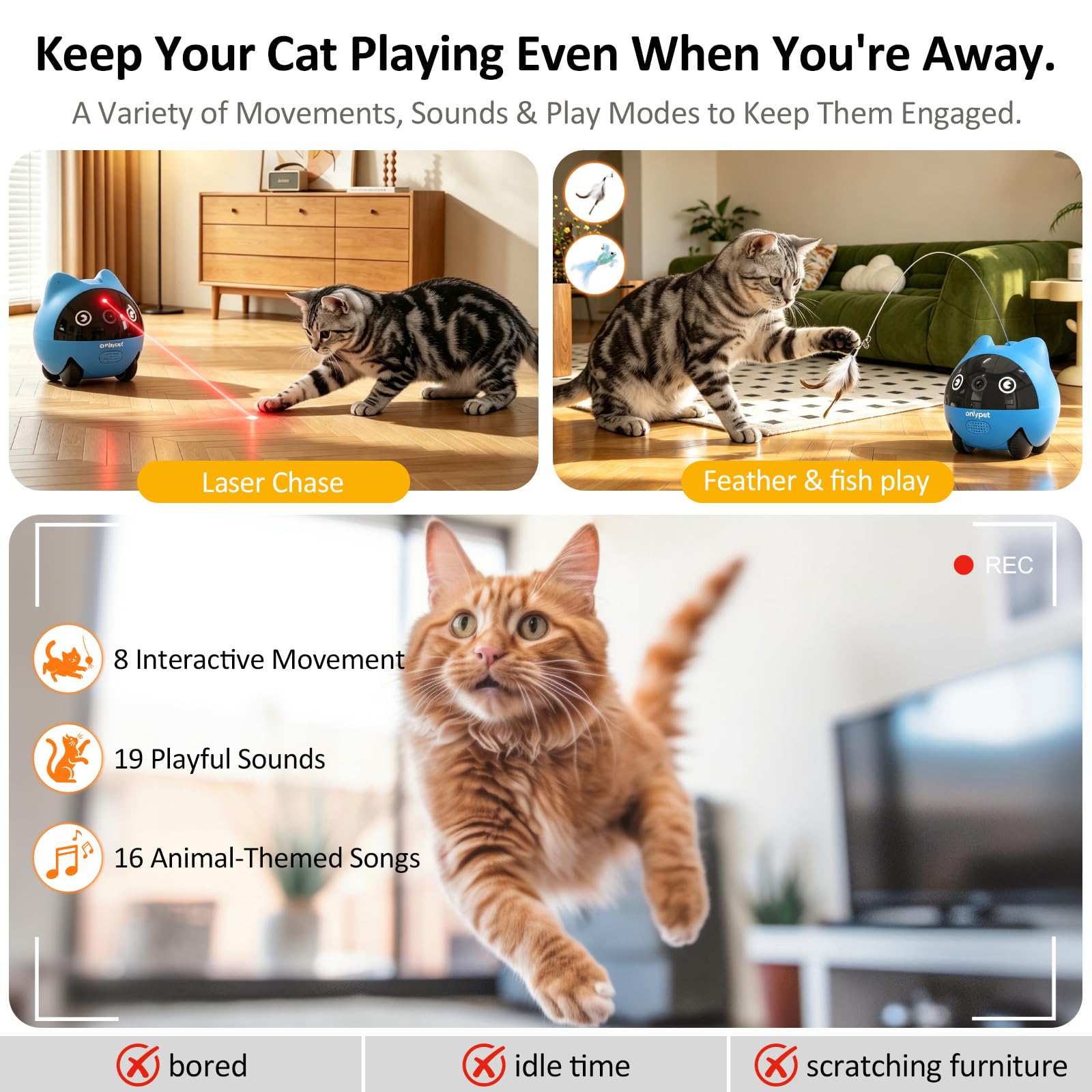 onlypet Pet Camera Robot, 2K Pet Camera Indoor with Phone App for Cat & Dog