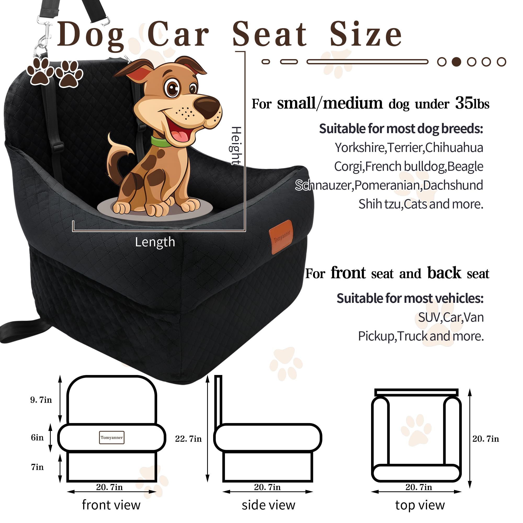 Dog Booster Car Seat for Small/Medium Dogs
