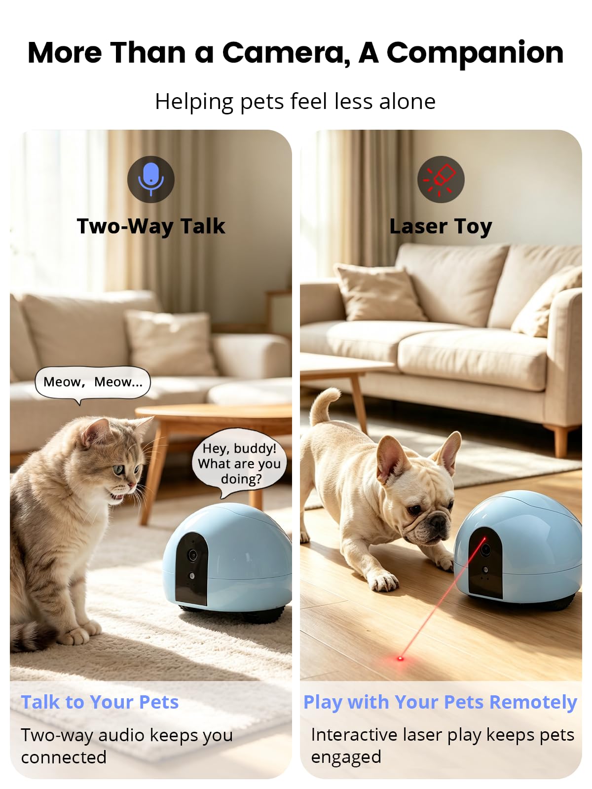 2K Pet Robot Camera with Treat Dispenser & Two-Way Audio
