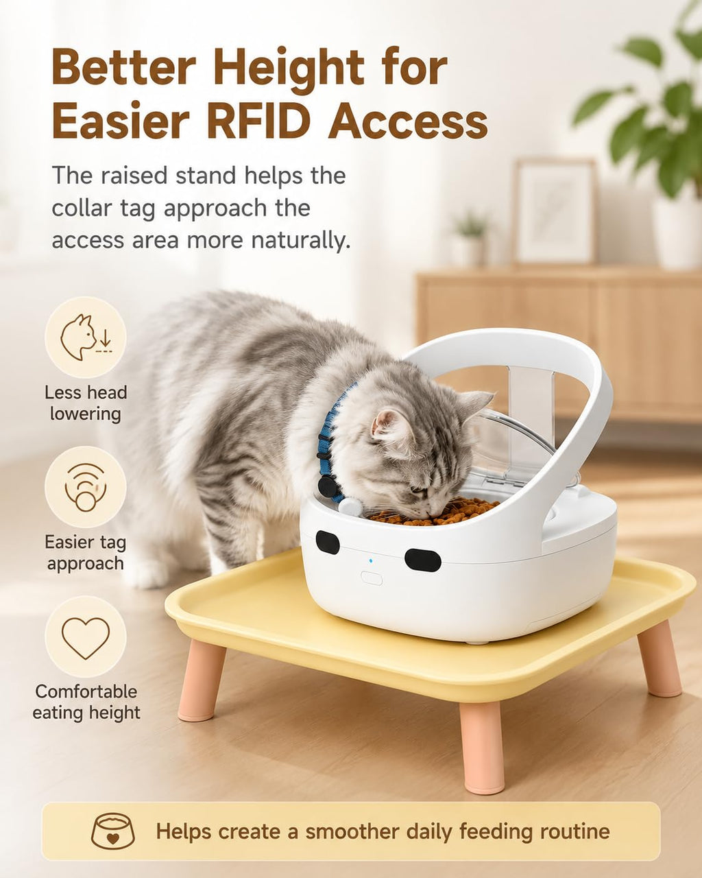 Vancpet RFID Cat Feeder with Raised Stand for Food Stealing Control