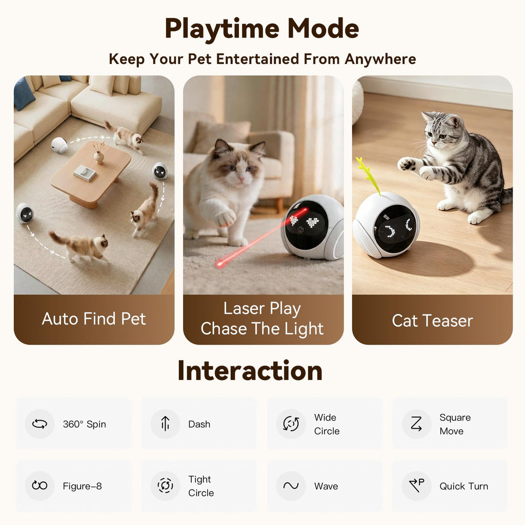 Vivideye Pet Camera 1080P, Movable Robot Security Camera for Dog Cat