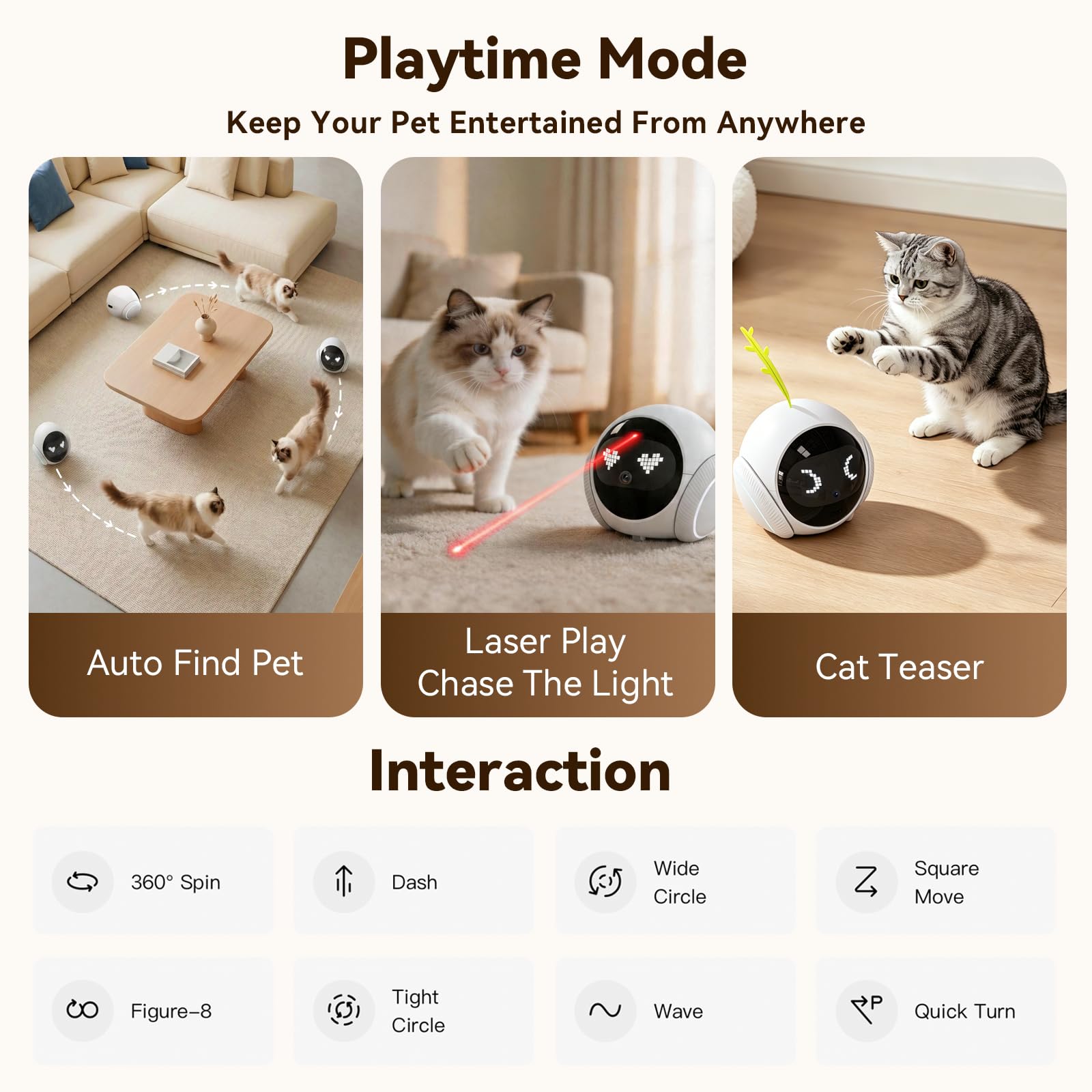 Vivideye Pet Camera 1080P, Movable Robot Security Camera for Dog Cat