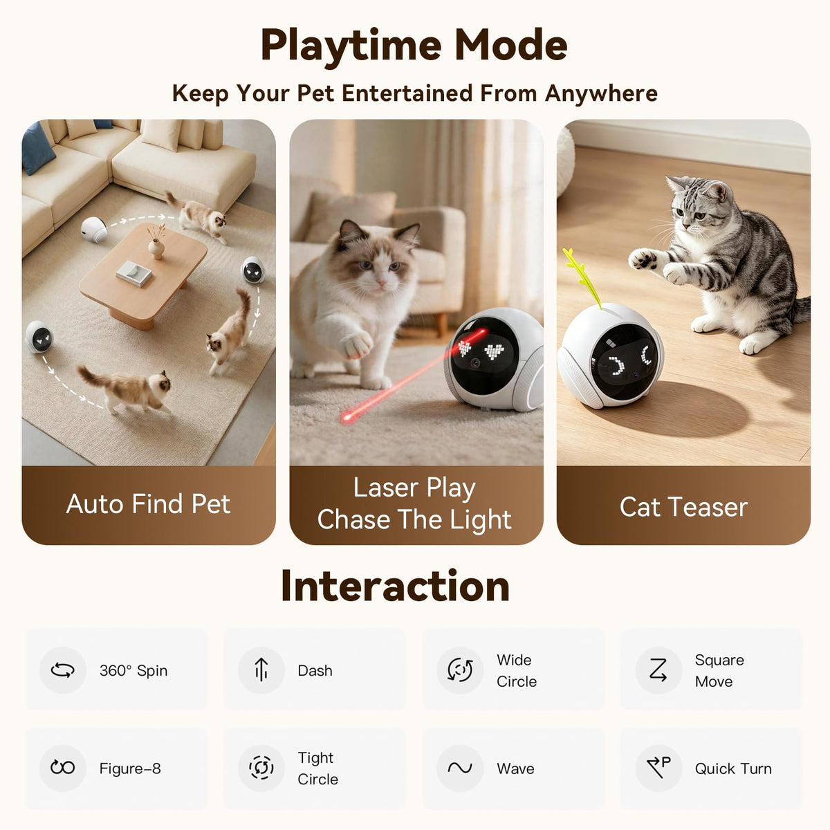 Vivideye Pet Camera 1080P, Movable Robot Security Camera for Dog Cat