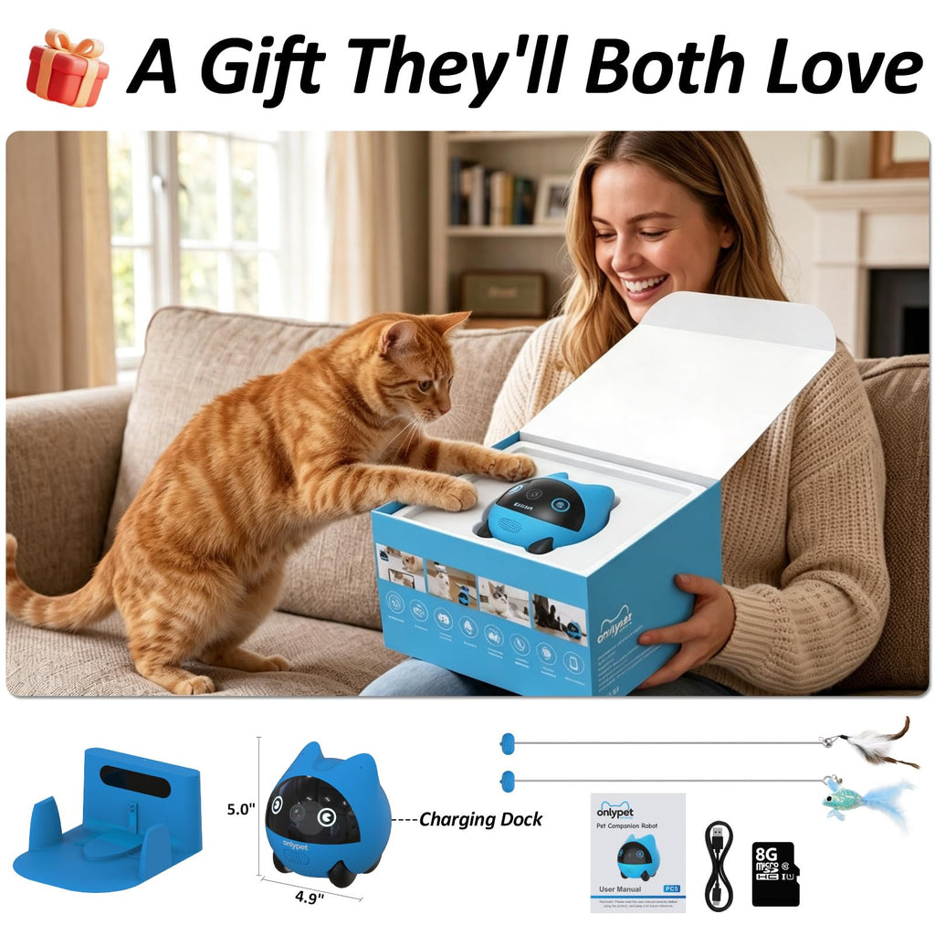 onlypet Pet Camera Robot, 2K Pet Camera Indoor with Phone App for Cat & Dog