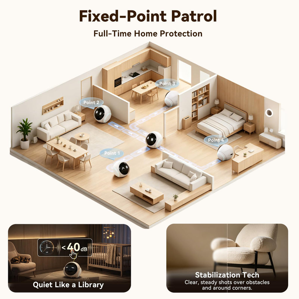 Vivideye Pet Camera 1080P, Movable Robot Security Camera for Dog Cat