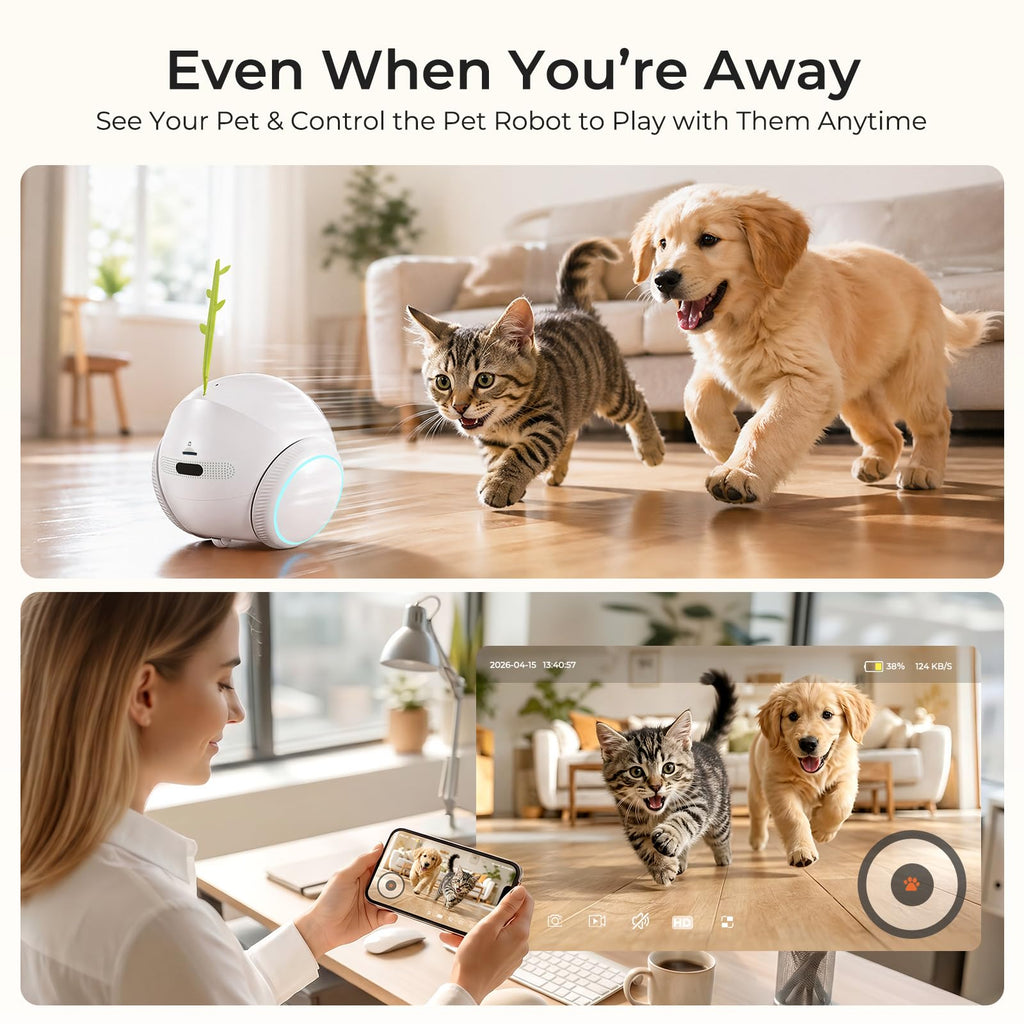 Vivideye Pet Camera 1080P, Movable Robot Security Camera for Dog Cat