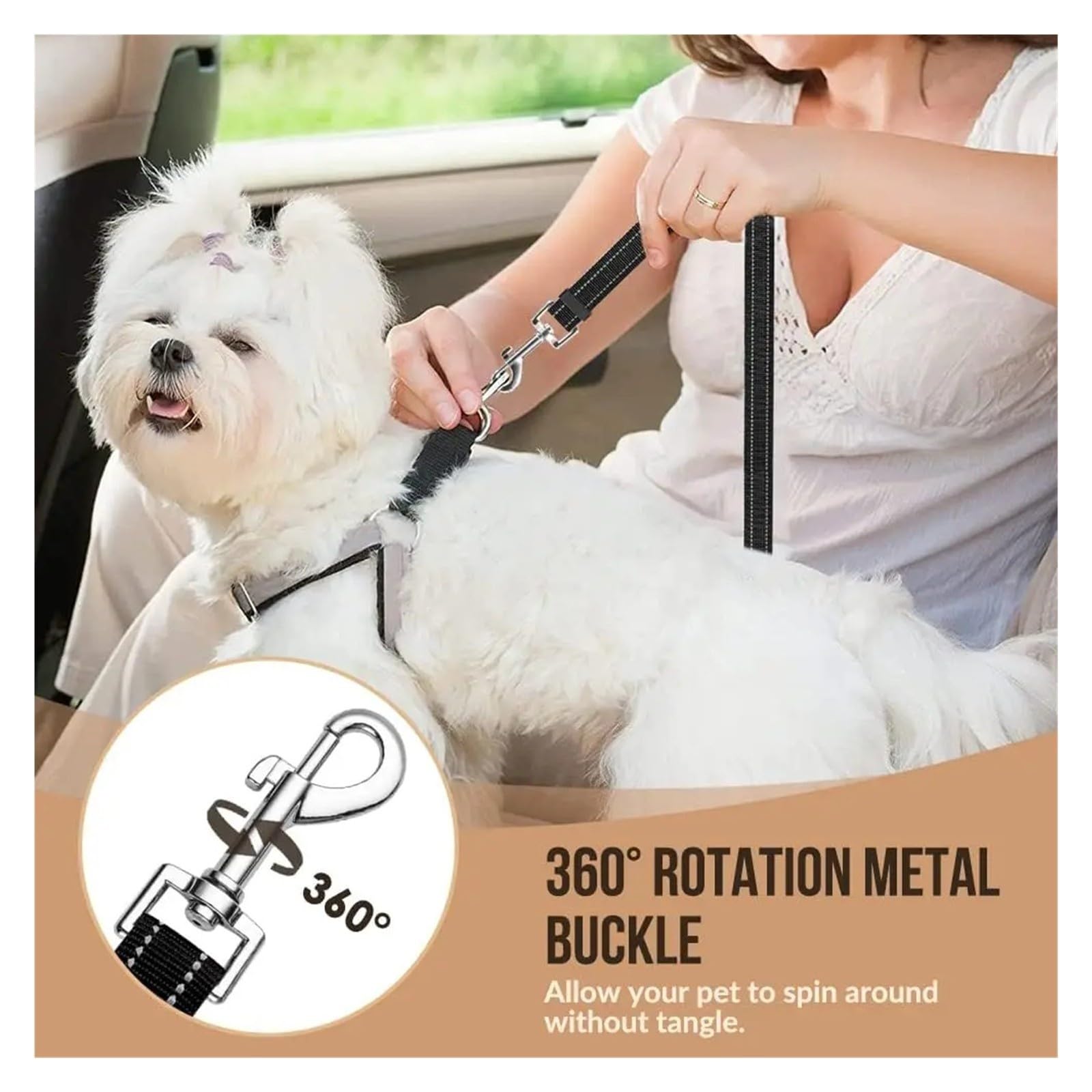 Adjustable Reflective Dog Car Seat Belt with Bungee