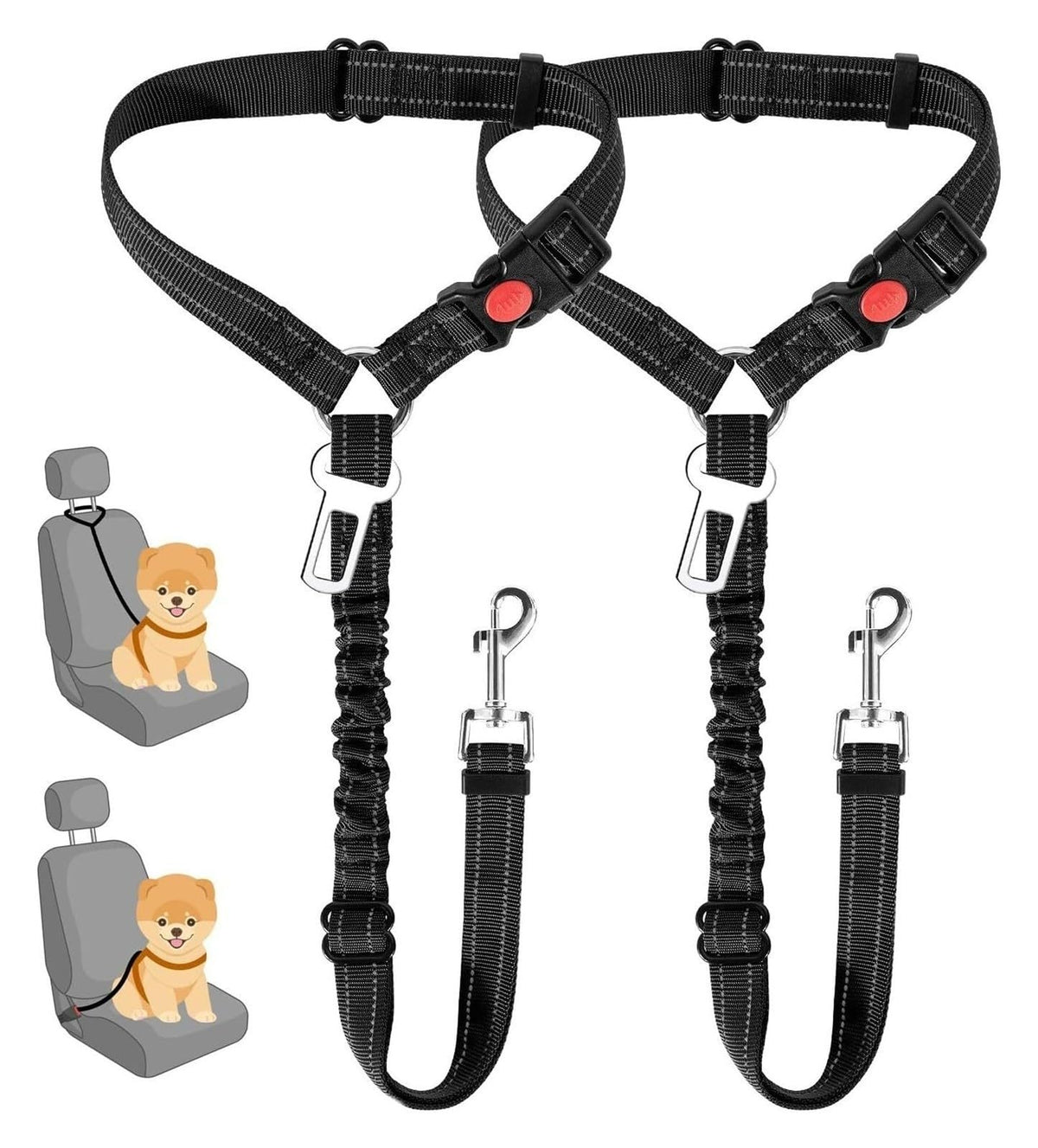 Adjustable Reflective Dog Car Seat Belt with Bungee