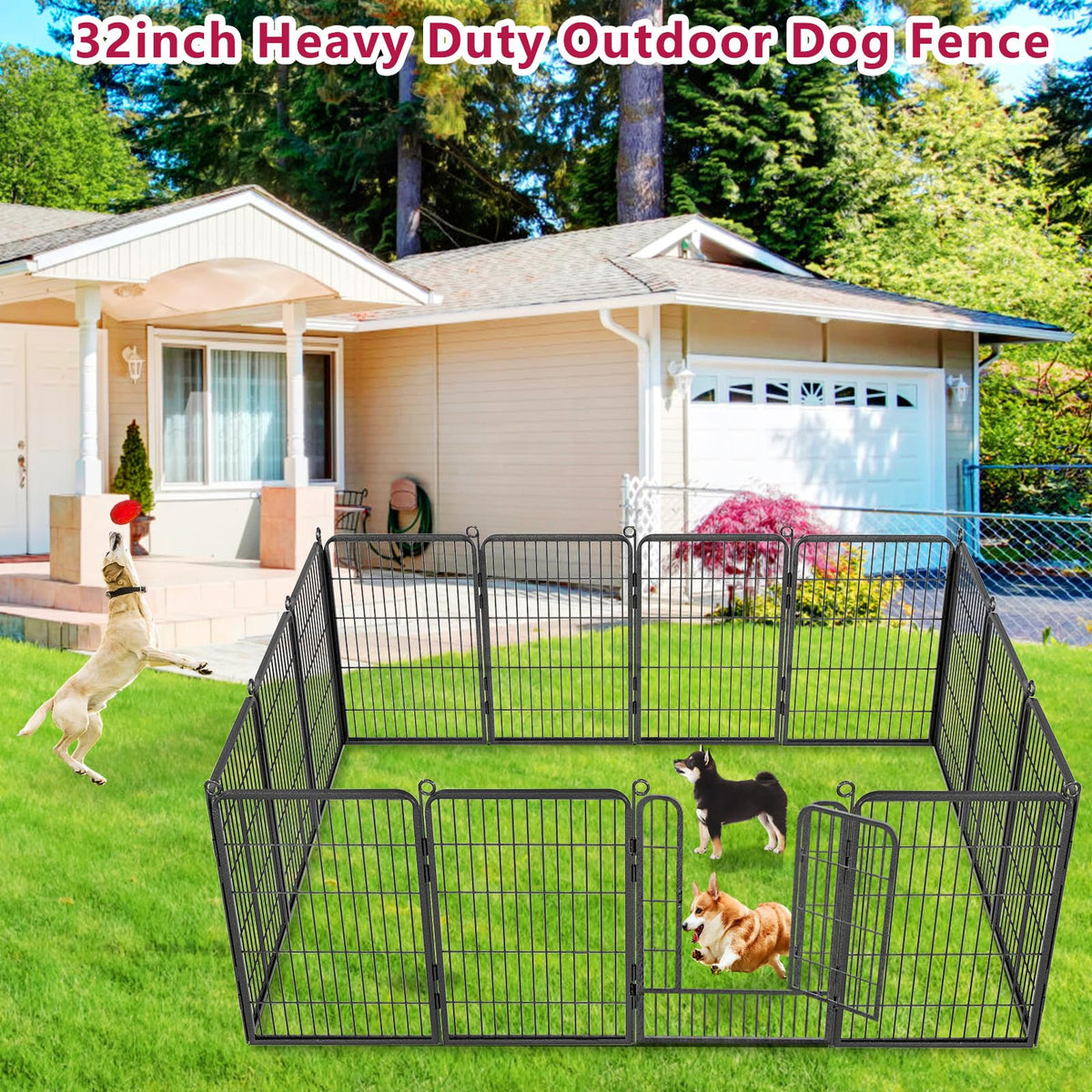 40" Portable Metal Dog Exercise Pen for Outdoor Use