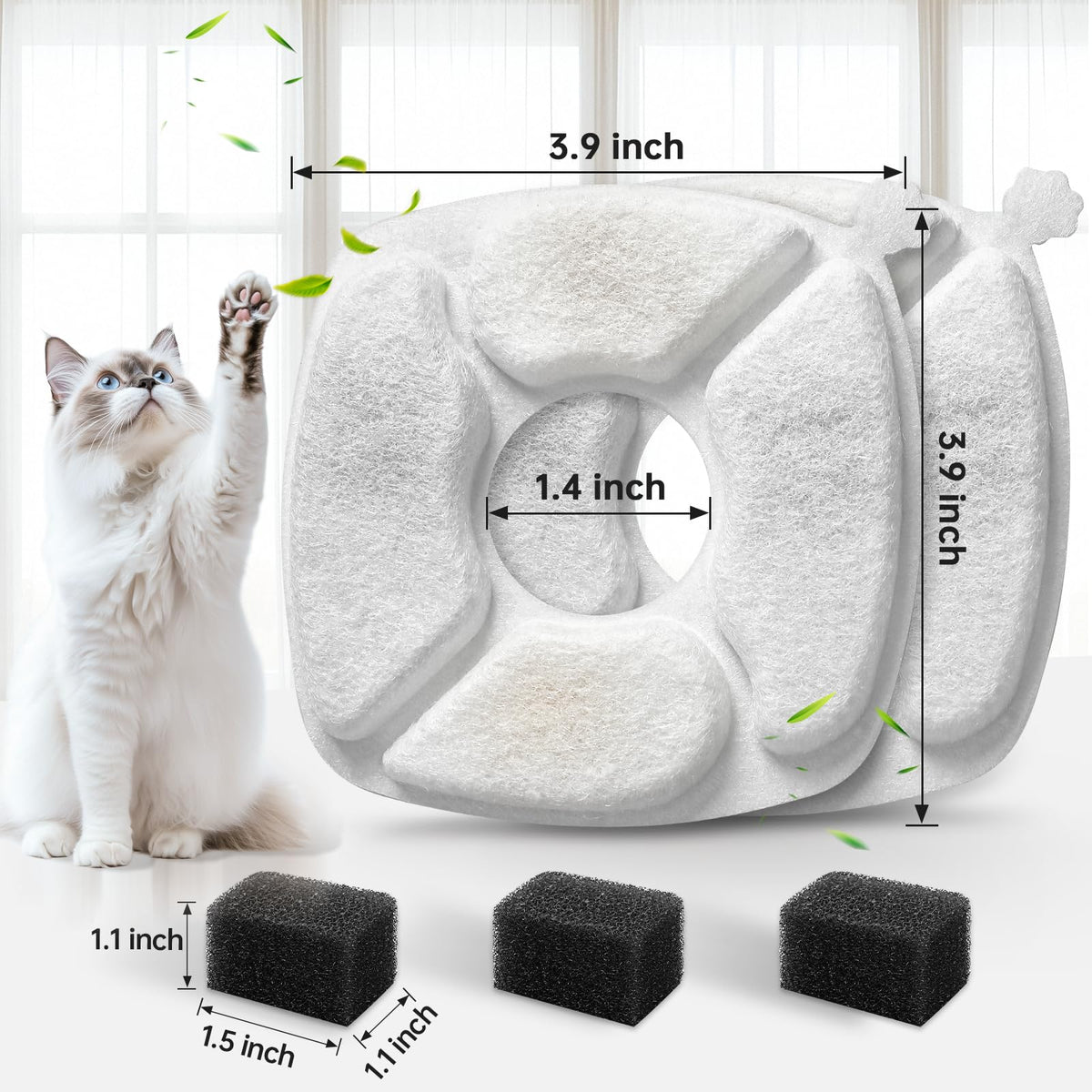 Pet Water Fountain Replacement Filters with Pre-Filter Sponges