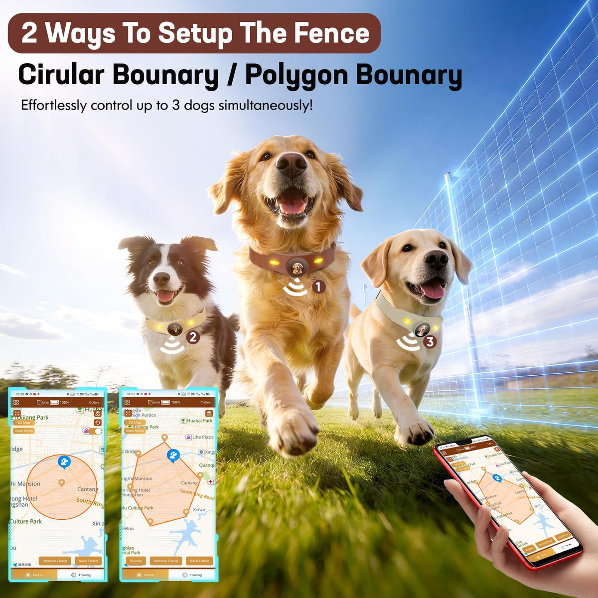 GPS Wireless Dog Fence Collar System with App