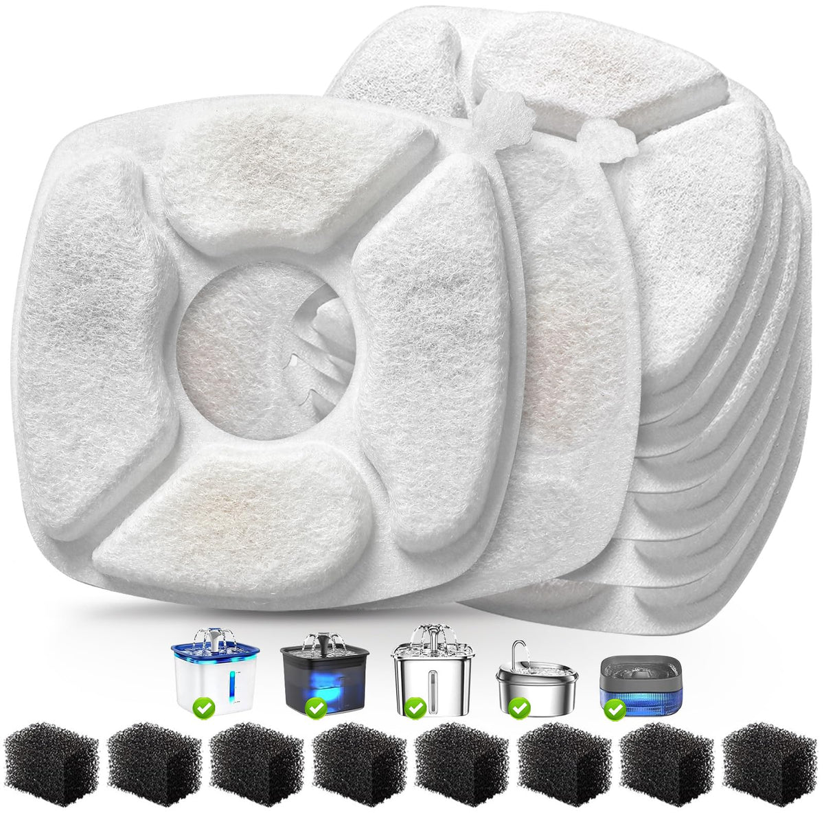 Pet Water Fountain Replacement Filters with Pre-Filter Sponges