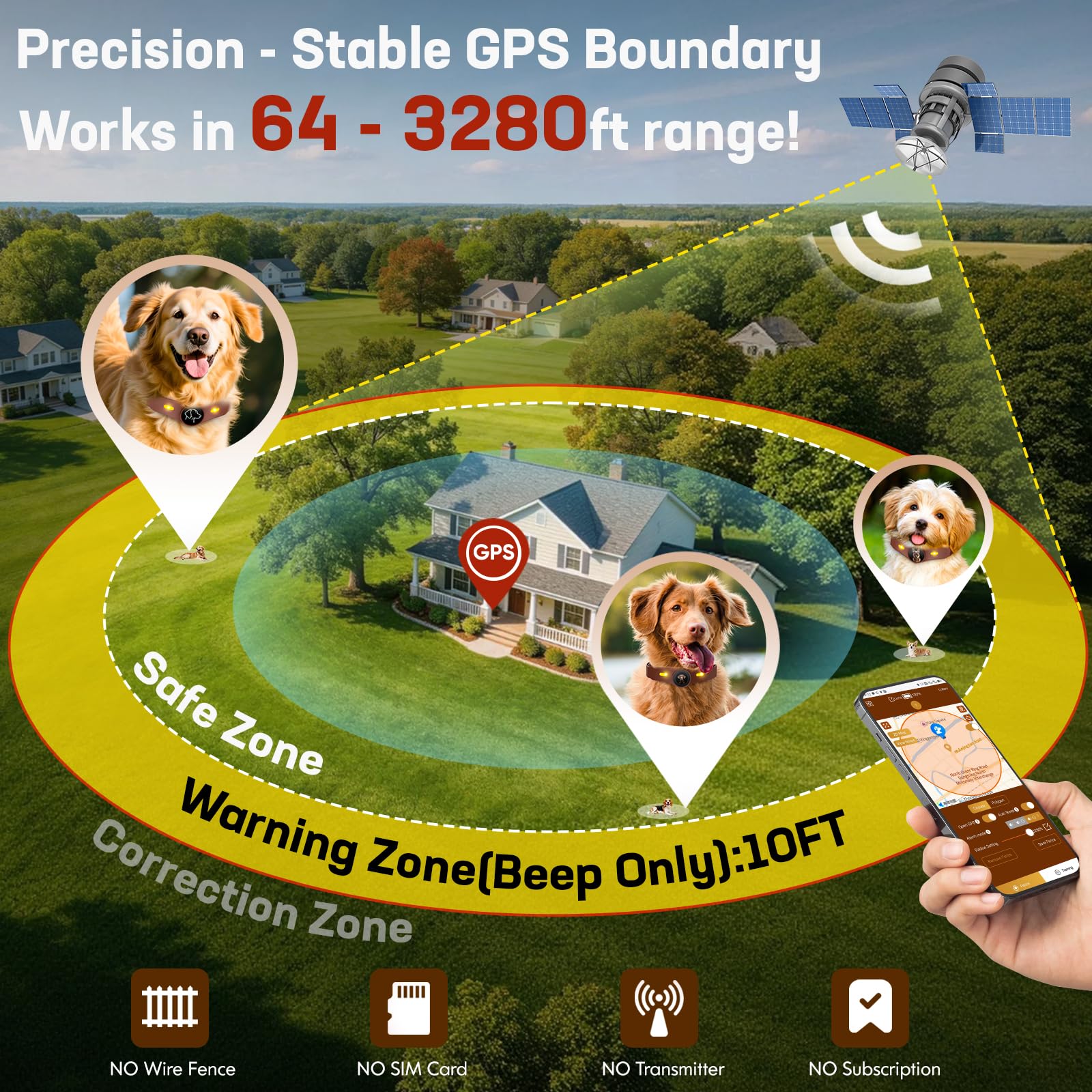 GPS Wireless Dog Fence Collar System with App