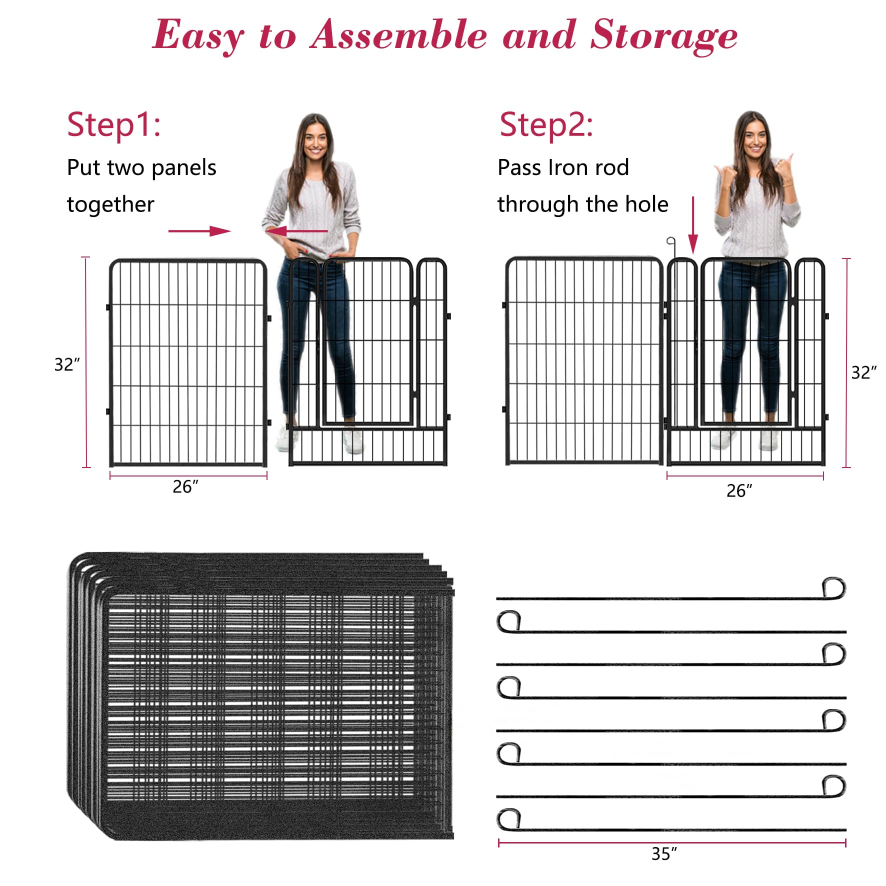 40" Portable Metal Dog Exercise Pen for Outdoor Use