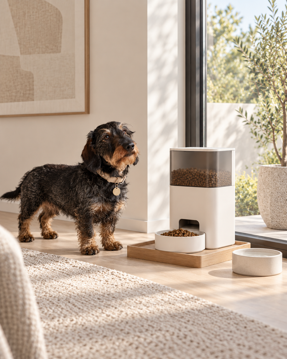 Smart automatic feeder in a calm pet home